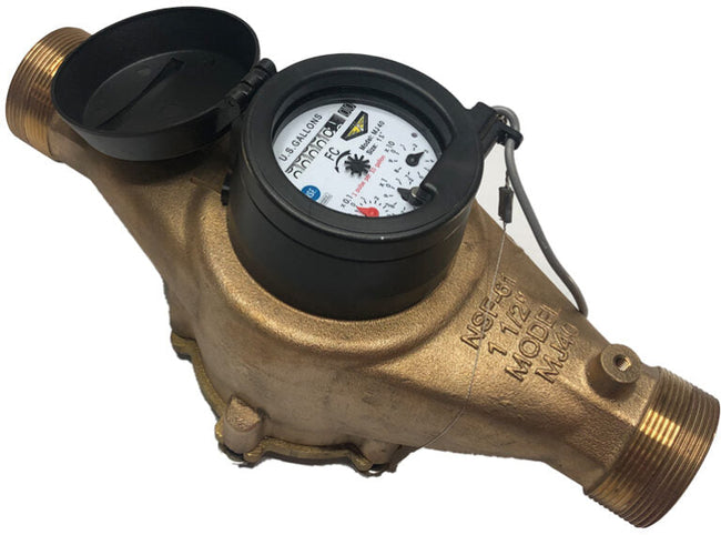 M&E MJ 1.5" Water Meter Threaded LF Bronze 1 pulse/10 USG