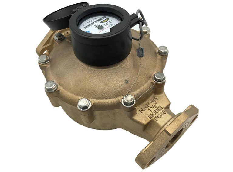 M&E PD 1.5" Water Meter Flanged LF Bronze 1 Pulse/10 USG