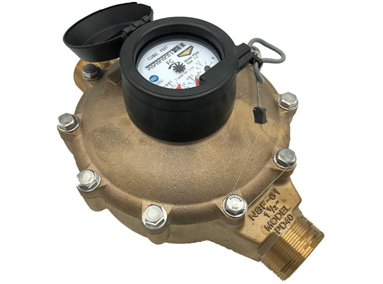 M&E PD 1.5" Water Meter Threaded LF Bronze 1 Pulse/10 USG